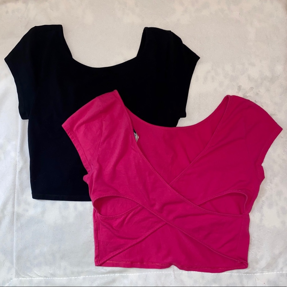 Set of 2 Black and Pink American Eagle Crop Tops